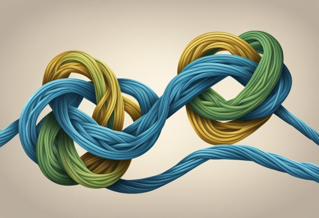 A tangled knot unravels into two separate paths, each leading to a peaceful resolution